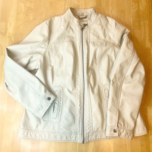 Joujou Faux Leather Jacket XL Women Cream White Biker Motorcycle Bomber Vegan - Picture 1 of 11
